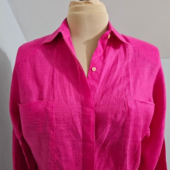 Baird Irish Handkerchief Linen Vibrant Fuchsia Barbie Pink Long Sleeve Top M - Picture 9 of 11